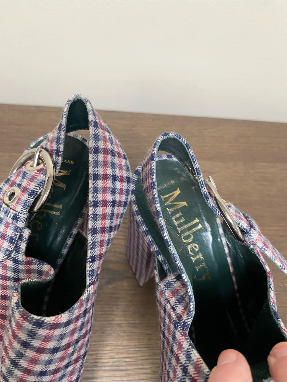 Mulberry Red & Blue Gingham Platform Sandals size 9.5